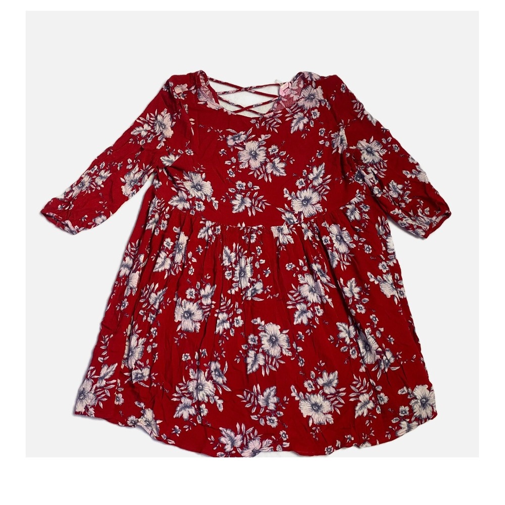 Soprano Womens Medium Red Floral Rayon Blouse 3/4 Sleeve Boho Top